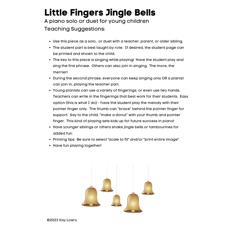 Little Fingers Jingle Bells – Easy Preschool Piano Song PDF
